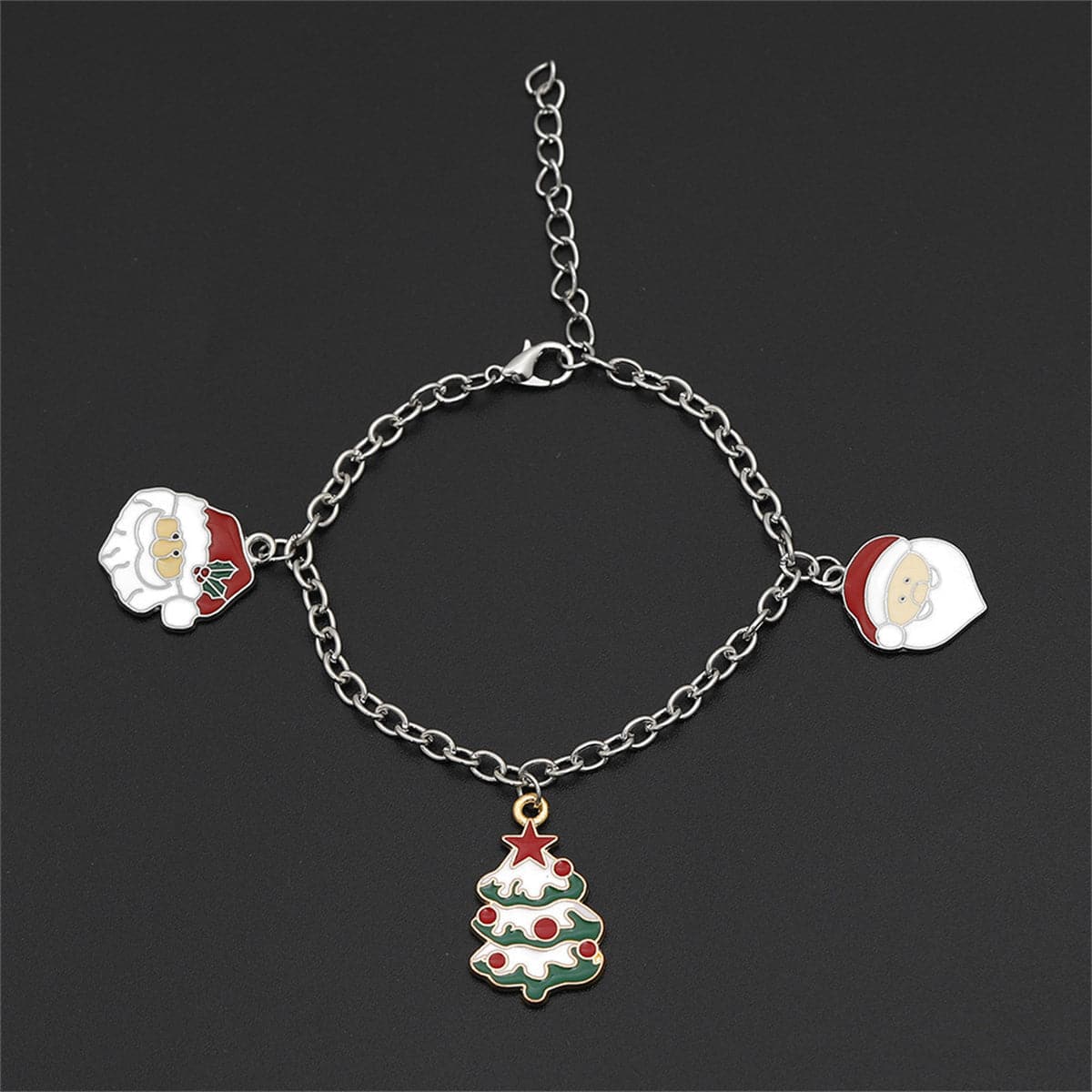 Two-Tone Christmas Tree and Santa Charm Bracelet, bracelet for women, everyday style, side view