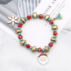 Green Acryllic & Enamel 18K Gold-Plated Snowflake Santa Stretch Charm Bracelet