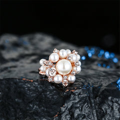 Cubic Zirconia & Pearl 18k Rose Gold-Plated Flower Ring