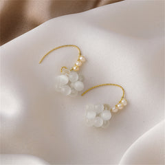 White Cat's Eye & Pearl 18K Gold-Plated Grape-Group Drop Earrings