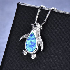 Blue Opal & cubic zirconia Penguin Pendant Necklace - streetregion