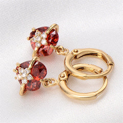 Red Crystal & Cubic Zirconia 18K Gold-Plated Heart Drop Earrings