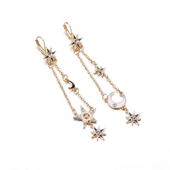 cubic zirconia & 18k Gold-Plated Moon & Star Drop Earrings - streetregion