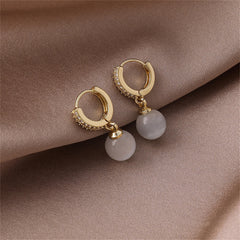 White Cubic Zirconia & Cat'S Eye 18K Gold-Plated Circle Sphere Huggie Earrings