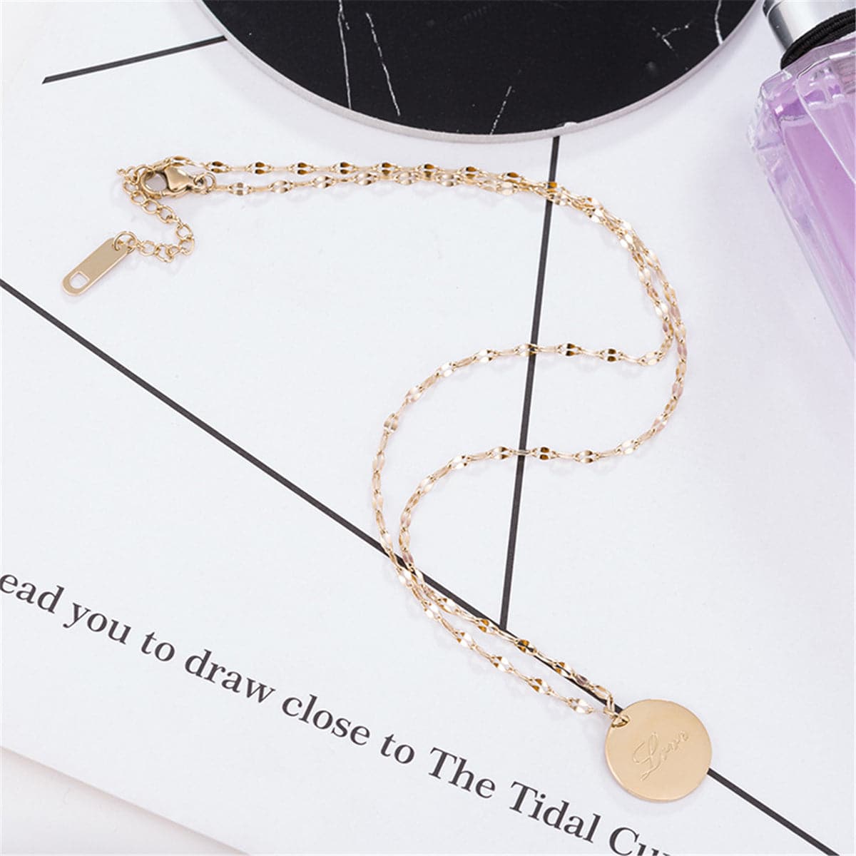 18K Rose Gold-Plated 'Love' Pendant Necklace, rose gold pendant necklace for women, vintage-inspired design, styled look