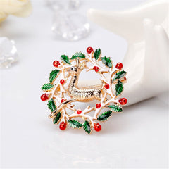 Cubic Zirconia & 18K Gold-Plated Deer & Branch Brooch