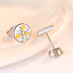 Orange & Silver-Plated Asymmetrical Stud Earrings