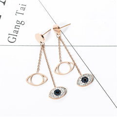 cubic zirconia & 18k Rose Gold-Plated Evil Eye Drop Earring - streetregion
