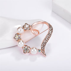 Cubic Zirconia & Pearl 18K Rose Gold-Plated Hollow Heart Brooch