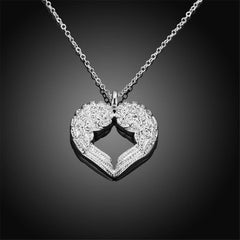 Silver-Plated Heart Shape Wings Pendant Necklace - streetregion