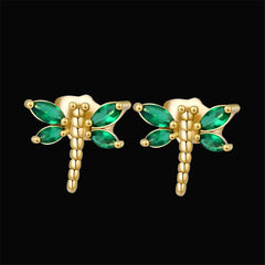 Green Crystal & 18K Gold-Plated Dragonfly Stud Earrings