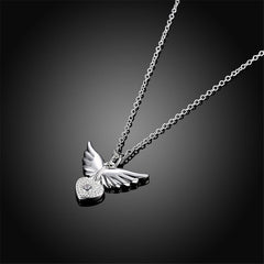 cubic zirconia & Silver-Plated Flying Heart Pendant Necklace - streetregion