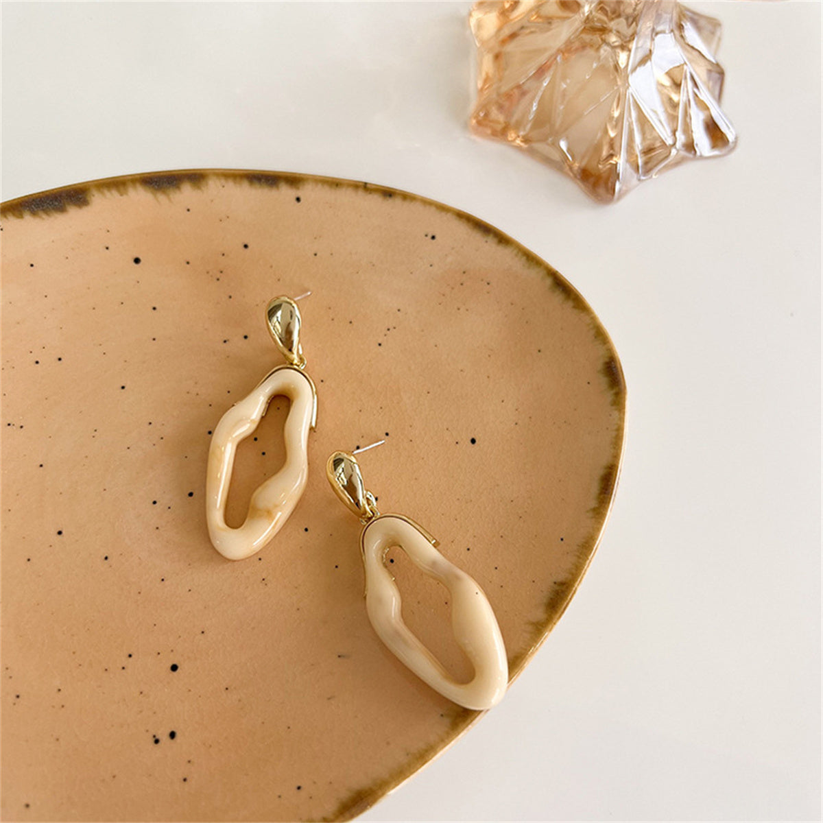 Cream Resin and 18K Gold-Plated Abstract Drop Earrings, gold drop earrings for women, botanical inspired, styled look