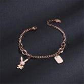18K Rose Gold-Plated Rabbit & Card Charm Bracelet