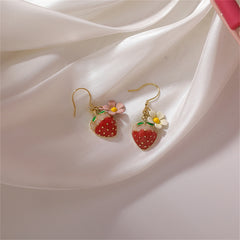 Red Enamel & 18K Gold-Plated Strawberry Flower Drop Earrings