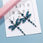Blue Cubic Zirconia & Silver-Plated Dragonfly Drop Earrings
