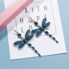 Blue Cubic Zirconia & Silver-Plated Dragonfly Drop Earrings
