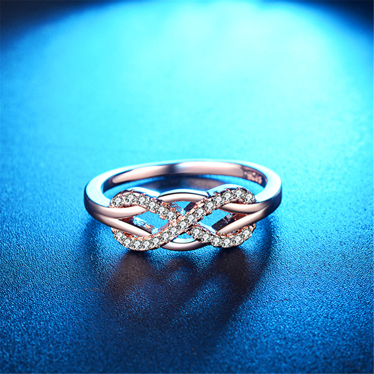 Cubic Zirconia and Silver-Plated Infinity Ring, silver statement rings for women, dainty minimalist design, detail close-up
