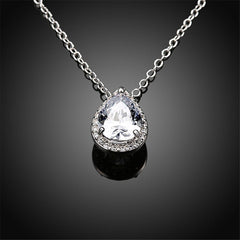 Cubic Zirconia & Platinum-Plated Teardrop Pendant Necklace - streetregion