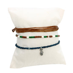 Brown & Silver-Plated Pineapple Adjustable Charm Anklet Set