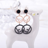 Black & 18K Rose Gold-Plated 'F' Openwork Drop Earrings