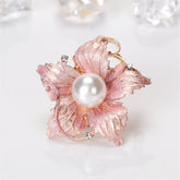 Pearl & Cubic Zirconia Enamel 18k Gold-Plated Flower Brooch