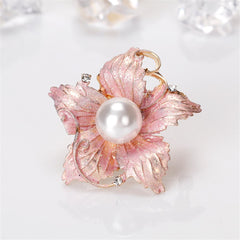 Pearl & Cubic Zirconia Enamel 18k Gold-Plated Flower Brooch