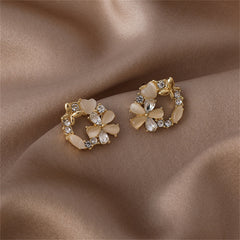 Cubic Zirconia & Crystal Cats Eye 18K Gold-Plated Flower Circle Stud Earrings