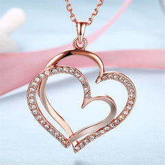 Crystal & 18k Rose Gold-Plated Double-Heart Pendant Necklace - streetregion