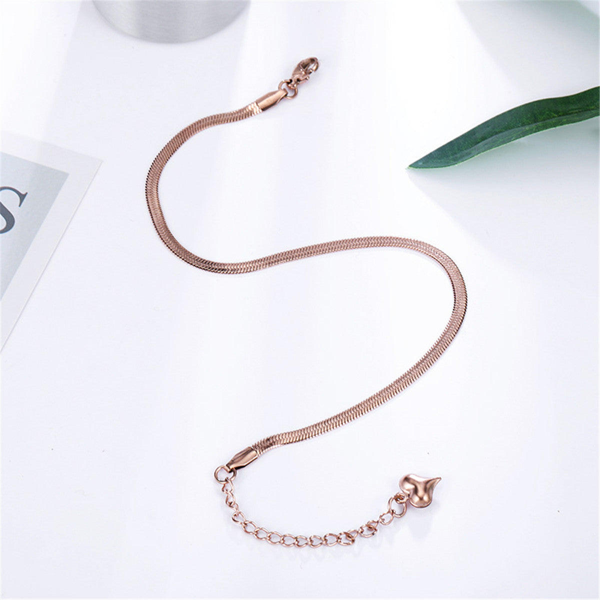18K Rose Gold-Plated Snake Chain Anklet, rose gold bracelet for women, elegant gift for her, styled look