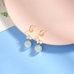 Cat's Eye & Cubic Zirconia Flower Drop Earrings
