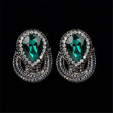 Green & Cubic Zirconia Pear Stud Earrings