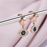 cubic zirconia & 18k Rose Gold-Plated Evil Eye Drop Earring - streetregion