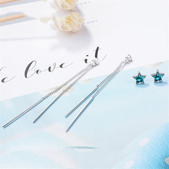 Blue Crystal & Silver-Plated Star & Tassel Drop Earrings - streetregion