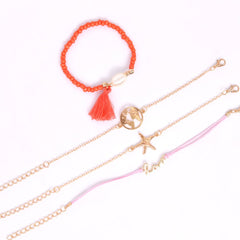 Pink & 18K Gold-Plated Starfish Map Bracelet Set