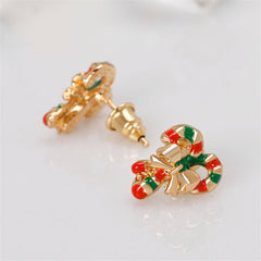 Red Enamel & 18K Gold-Plated Candy Cane Crutch Stud Earrings
