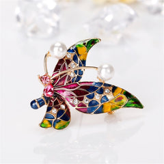 Purple & Green Cubic Zirconia & Pearl Butterfly Brooch