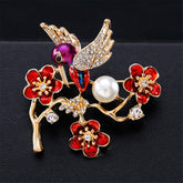Cubic Zirconia & Pearl Enamel 18k Gold-Plated Bird Brooch