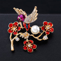 Cubic Zirconia & Pearl Enamel 18k Gold-Plated Bird Brooch