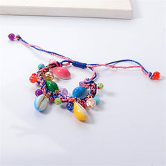 Jewel-Tone & Shell Braided Adjustable Bracelet