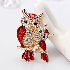 Red & Cubic Zirconia Owl Brooch