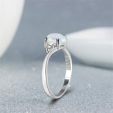 White Opal & Cubic Zirconia Oval-Cut Polished-Band Ring