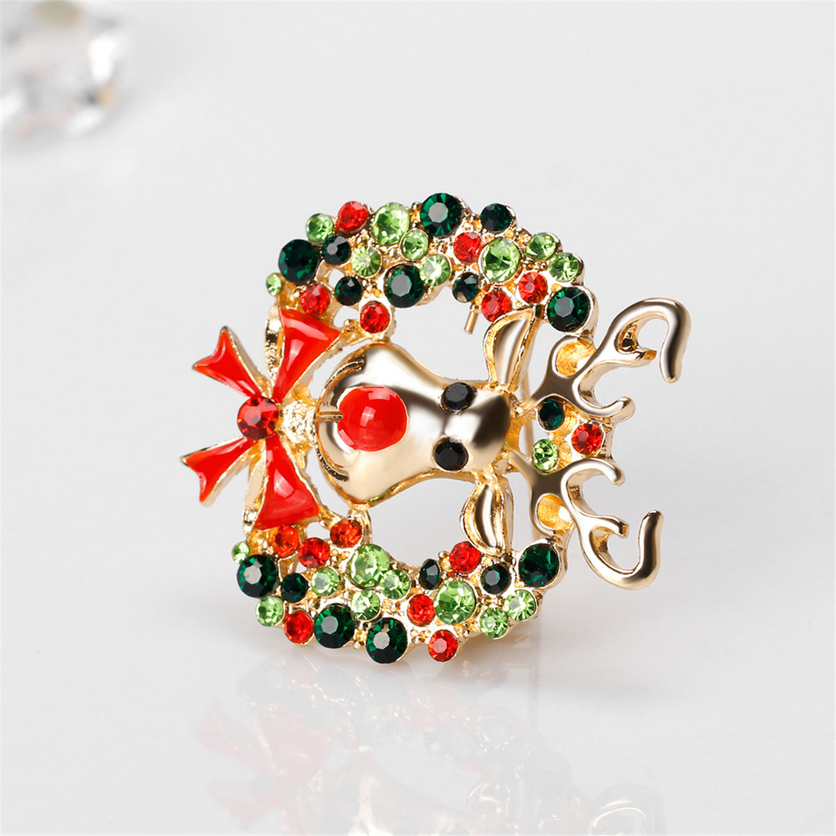 Cubic Zirconia and 18K Gold-Plated Botany Bow and Reindeer Brooch, gold brooch pin, everyday style, styled look