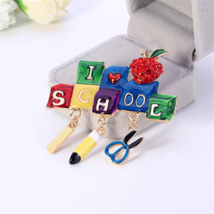 Red Cubic Zirconia & 18k Gold-Plated 'School' Brooch