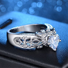 cubic zirconia & Silver-Plated Fleur-de-Lis Heart Ring - streetregion