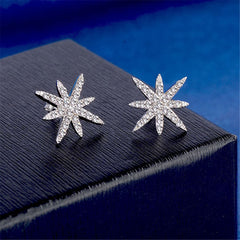 cubic zirconia & Silver-Plated Shinning Star Stud Earrings - streetregion