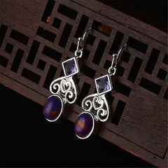 Purple Turquoise & Crystal Filigree Heart Drop Earrings
