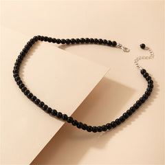 Elegant black quartz beaded choker necklace with a silver clasp detail.