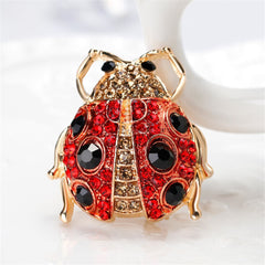 Black Cubic Zirconia & 18K Gold-Plated Ladybug Brooch