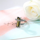 Olive Cubic Zirconia & Crystal Geometric Ring